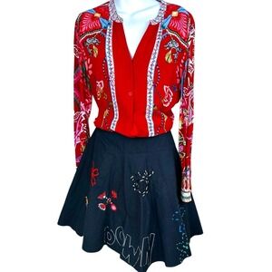 Desigual skirt set vintage 90's Mexican flair shirt=LGE,‎ skirt 38EU embroidered